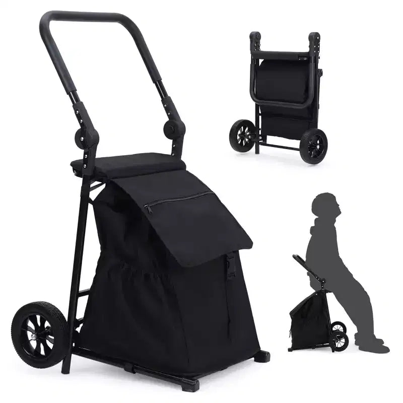 2 in 1 Foldable Hand Truck Utility Cart, Folding Grocery Cart, Heavy Duty Collapsible Shopping Cart with a Removable Waterproof Bag