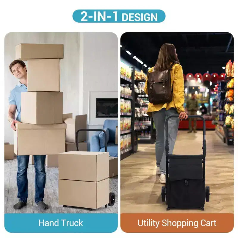 Carro de mano plegable 2 en 1, carro utilitario plegable, carro de compras plegable de servicio pesado con una bolsa impermeable extraíble