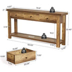 Mesa consola Lantine 70.9 con 3 cajones, mesa de entrada estilo casa de campo con estante de almacenamiento, mesa auxiliar detrás del sofá para pasillo, vestíbulo,