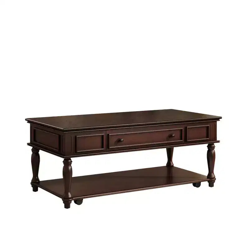 Mesa de centro Luxystar Farmhouse con un cajón, ruedas con freno y patas de madera maciza para sala de estar, Espresso