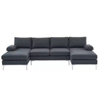 Karl Home | Seccionales en forma de U de 3 piezas de poliéster con apoyabrazos tipo "Pillow Top" de 110 pulgadas de ancho en blanco roto