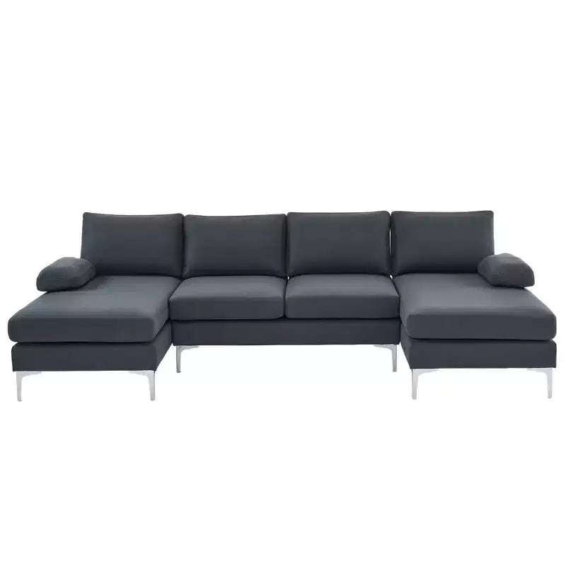 Karl Home | Seccionales en forma de U de 3 piezas de poliéster con apoyabrazos tipo "Pillow Top" de 110 pulgadas de ancho en blanco roto