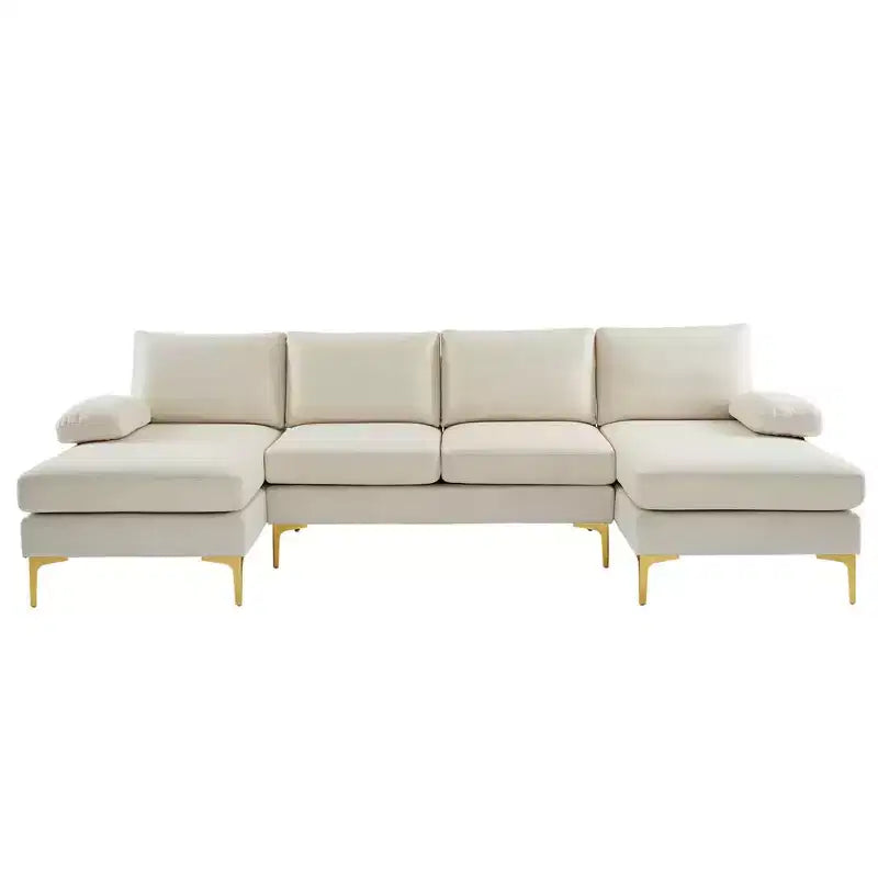 Karl Home | Seccionales en forma de U de 3 piezas de poliéster con apoyabrazos tipo "Pillow Top" de 110 pulgadas de ancho en blanco roto