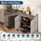 CuisinSmart Gabinete de almacenamiento estriado de 31.5 pulgadas con tiradores dorados, estante ajustable, aparador con acabado en roble, aparador moderno para comedor y cocina