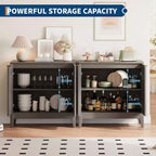 CuisinSmart Gabinete de almacenamiento estriado de 31.5 pulgadas con tiradores dorados, estante ajustable, aparador con acabado en roble, aparador moderno para comedor y cocina