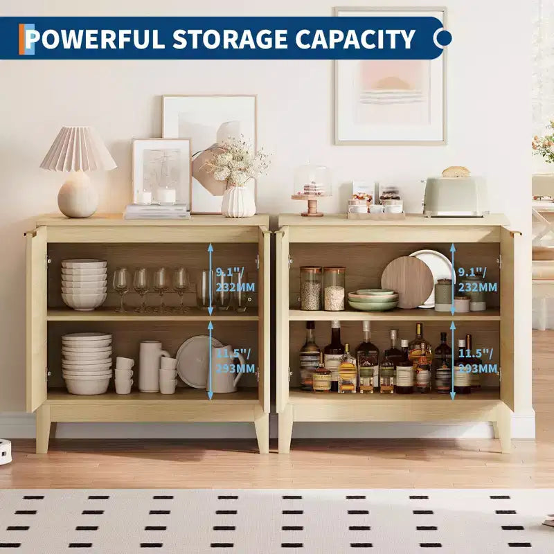 CuisinSmart Gabinete de almacenamiento estriado de 31.5 pulgadas con tiradores dorados, estante ajustable, aparador con acabado en roble, aparador moderno para comedor y cocina