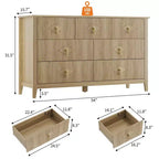 Cómoda de 7 cajones para dormitorio, cómoda de madera de 137 cm de ancho con tiradores de metal, organizador de ropa estriado, mueble de TV para pasillo