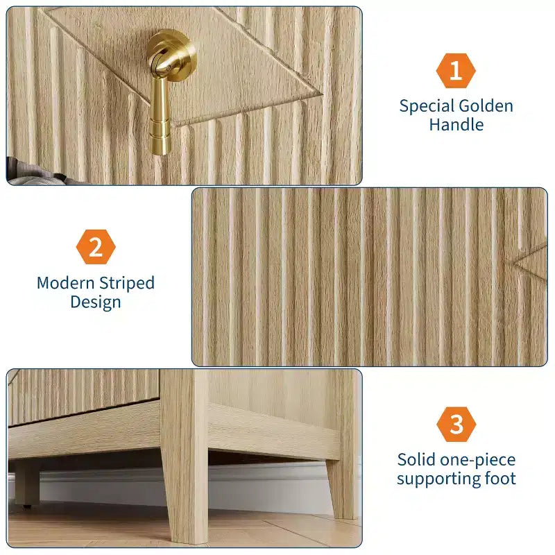 Cómoda de 7 cajones para dormitorio, cómoda de madera de 137 cm de ancho con tiradores de metal, organizador de ropa estriado, mueble de TV para pasillo