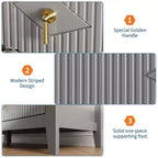 Cómoda de 7 cajones para dormitorio, cómoda de madera de 137 cm de ancho con tiradores de metal, organizador de ropa estriado, mueble de TV para pasillo