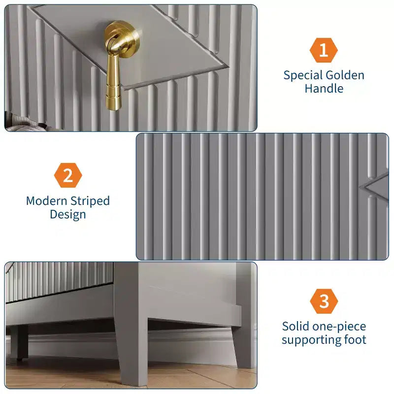 Cómoda de 7 cajones para dormitorio, cómoda de madera de 137 cm de ancho con tiradores de metal, organizador de ropa estriado, mueble de TV para pasillo