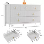 Cómoda de 7 cajones para dormitorio, cómoda de madera de 137 cm de ancho con tiradores de metal, organizador de ropa estriado, mueble de TV para pasillo