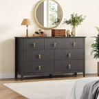 Cómoda de 7 cajones para dormitorio, cómoda de madera de 137 cm de ancho con tiradores de metal, organizador de ropa estriado, mueble de TV para pasillo