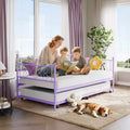 Daybed with Trundle, Trundle Bed Twin with Heart-shaped Headboard for Kids, Sturdy Metal Day Bed with Steel Slat Support, Twin Daybed Purple