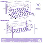 Cama de día con nido, Cama nido doble con cabecero en forma de corazón para niños, Cama de día de metal resistente con soporte de listones de acero, Cama de día doble púrpura