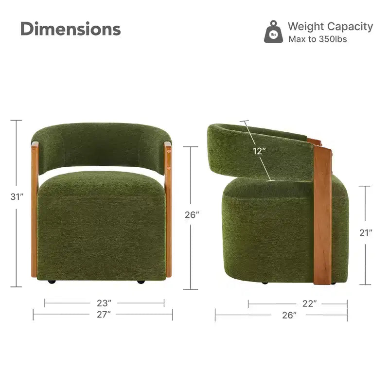 Silla de comedor tapizada Spruce&Spring con reposabrazos de madera y ruedas ocultas