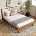 Whisen Wood Bed with Upholstered Headboard and Strengthened Frame