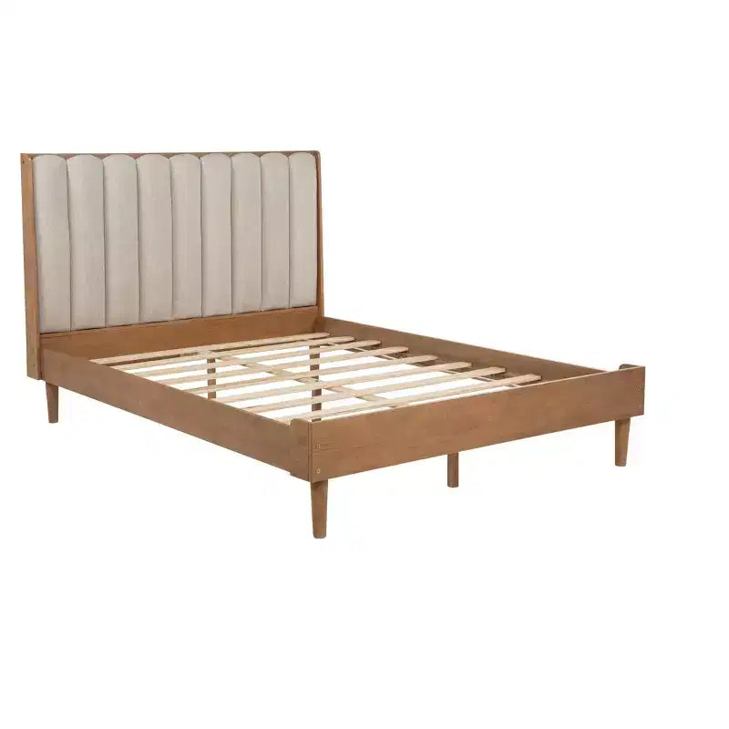 Cama Whisen Wood con cabecero tapizado y estructura reforzada