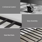 Cama nido Coolmee con cama supletoria, diván de metal tamaño individual con cabecero floral, estructura de cama moderna tipo sofá, soportes de láminas de acero de alta resistencia