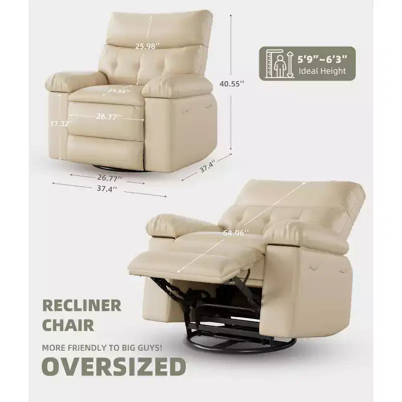 Sillones reclinables grandes GustoWave con calefacción y masaje - Sillón reclinable giratorio 360 para adultos - Mecedora manual