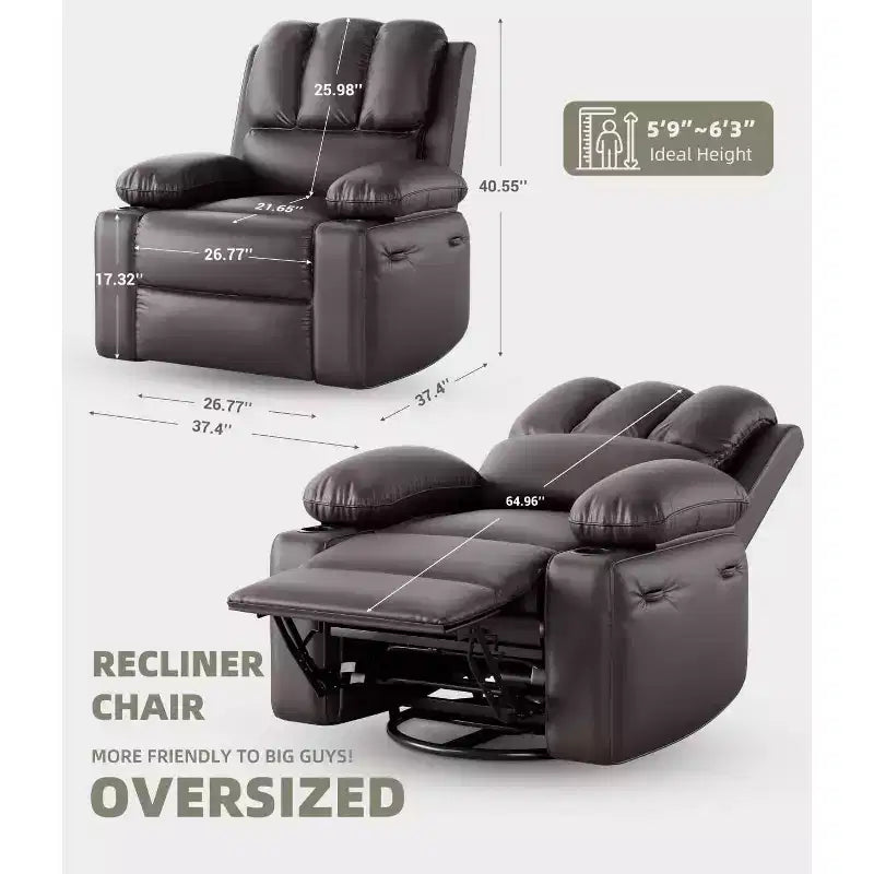 Sillones reclinables grandes GustoWave con calefacción y masaje - Sillón reclinable giratorio 360 para adultos - Mecedora manual