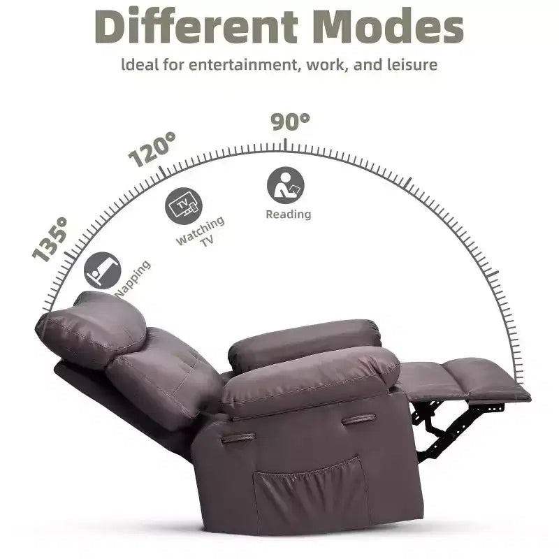 Sillones reclinables grandes GustoWave con calefacción y masaje - Sillón reclinable giratorio 360 para adultos - Mecedora manual