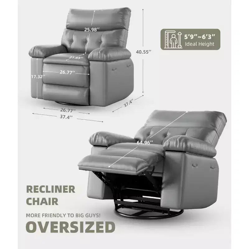 Sillones reclinables grandes GustoWave con calefacción y masaje - Sillón reclinable giratorio 360 para adultos - Mecedora manual