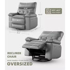 Sillones reclinables grandes GustoWave con calefacción y masaje - Sillón reclinable giratorio 360 para adultos - Mecedora manual
