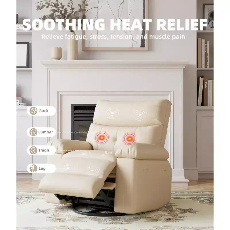 Sillones reclinables grandes GustoWave con calefacción y masaje - Sillón reclinable giratorio 360 para adultos - Mecedora manual