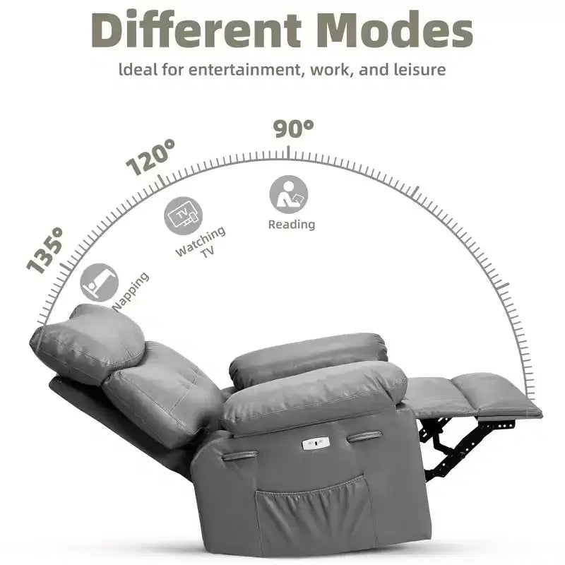 Sillones reclinables grandes GustoWave con calefacción y masaje - Sillón reclinable giratorio 360 para adultos - Mecedora manual