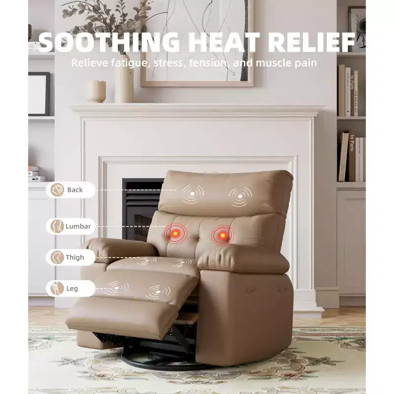 Sillones reclinables grandes GustoWave con calefacción y masaje - Sillón reclinable giratorio 360 para adultos - Mecedora manual
