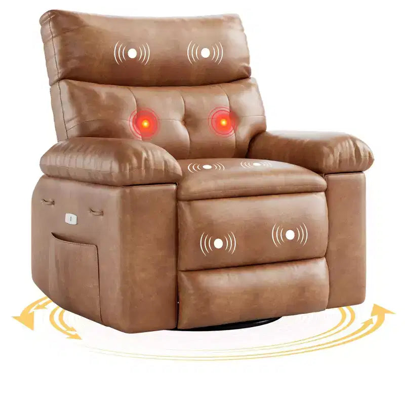 Sillones reclinables grandes GustoWave con calefacción y masaje - Sillón reclinable giratorio 360 para adultos - Mecedora manual
