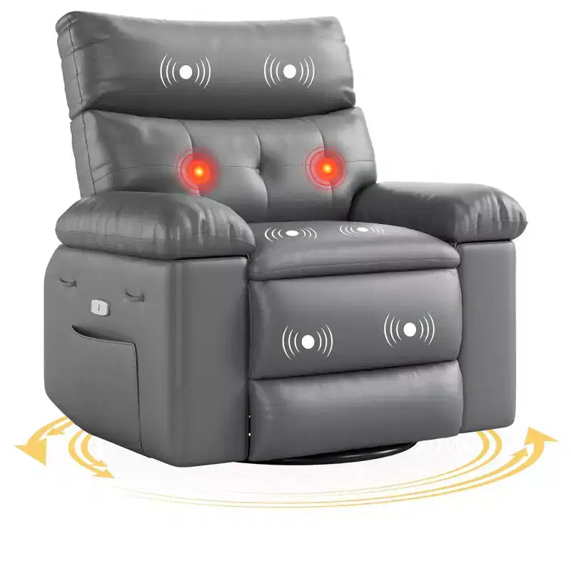 Sillones reclinables grandes GustoWave con calefacción y masaje - Sillón reclinable giratorio 360 para adultos - Mecedora manual