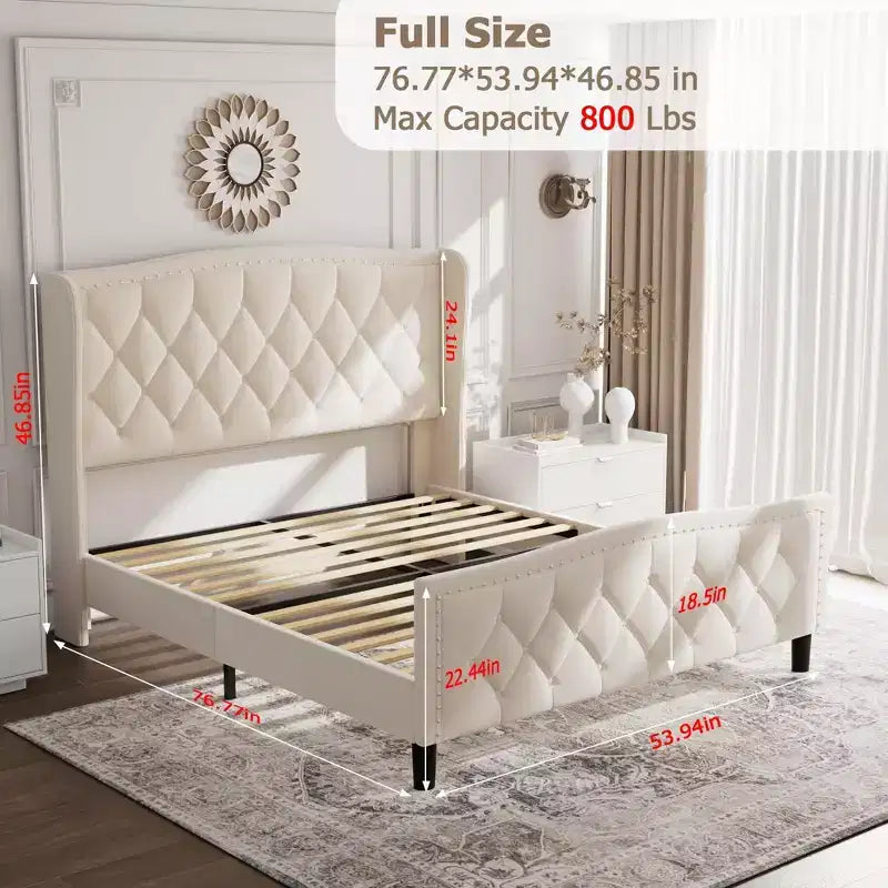 Base de Cama Tapizada de Lujo con Cabecero Ajustable - Tejido de Terciopelo y Soporte de Láminas de Madera