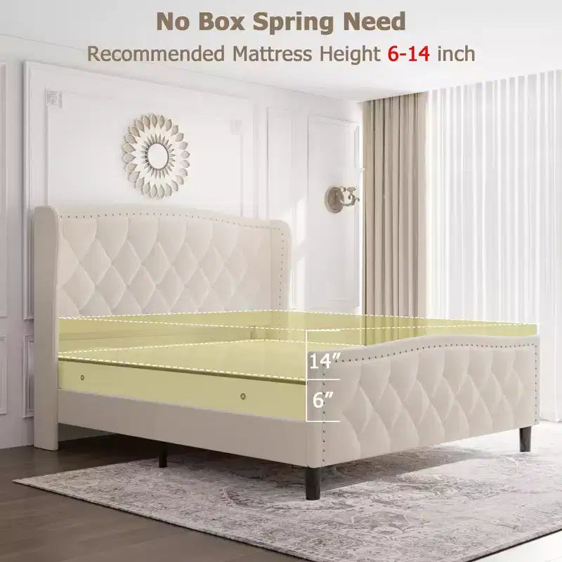 Base de Cama Tapizada de Lujo con Cabecero Ajustable - Tejido de Terciopelo y Soporte de Láminas de Madera