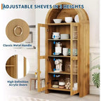 Mueble Expositor Acekool con Arco y Estantes Ajustables, Vitrina de Almacenamiento de 178 cm de Alto en Roble con Puertas de Acrílico Transparente para Cocina o Salón