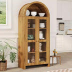 Mueble Expositor Acekool con Arco y Estantes Ajustables, Vitrina de Almacenamiento de 178 cm de Alto en Roble con Puertas de Acrílico Transparente para Cocina o Salón