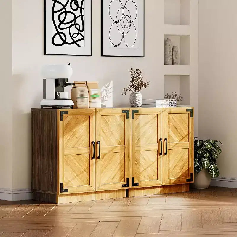 Acekool Aparador de Cocina de 31.5" - Gabinete de Almacenamiento Estilo Rústico con Estante Ajustable y Puertas para Cocina, Sala de Estar en Negro Marrón