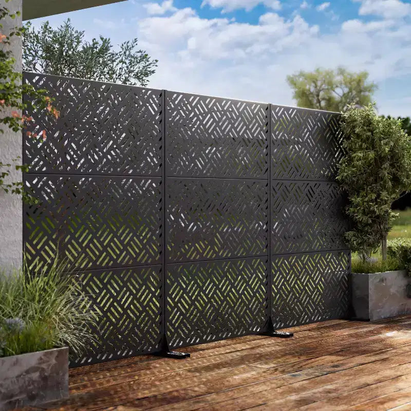 MAYEERTY 72 pulgadas Divisor de ambientes Marco galvanizado Pantalla de privacidad Valla de jardín independiente Patio Negro