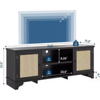 Mueble de TV de 70 pulgadas, Mueble de TV de ratán para sala de estar, Centro de entretenimiento boho, Gabinete consola de madera con almacenamiento y estante.