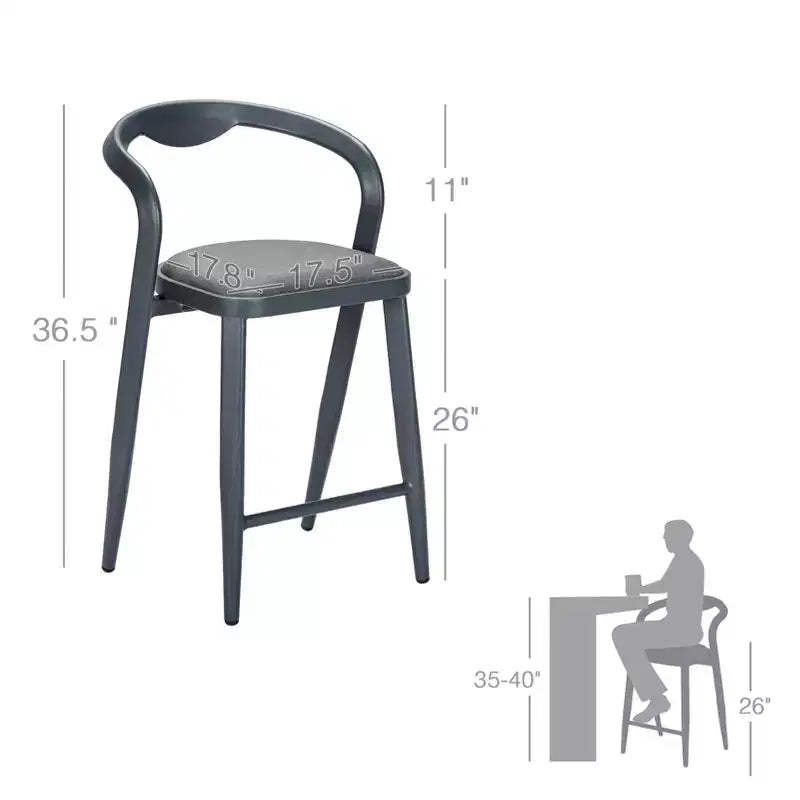 Sunnyfurn Silla de bar minimalista de aluminio con respaldo - Juego de taburetes de bar contemporáneos, juego de 2 piezas para uso en interiores y exteriores, gris-azul