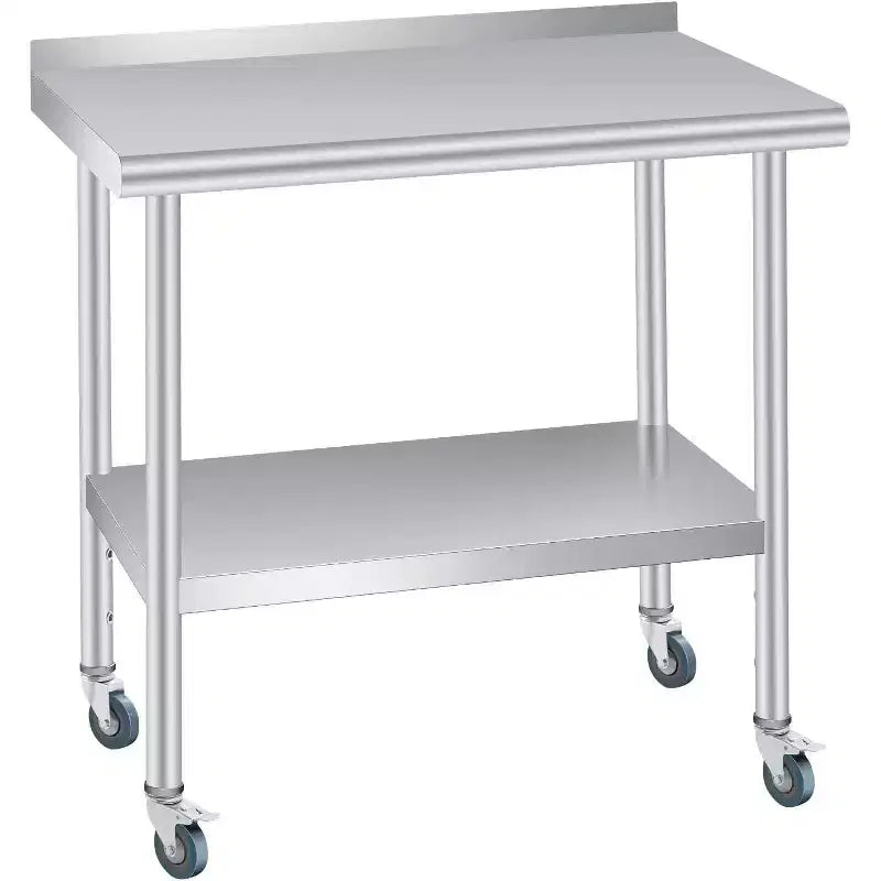 Mesa de acero inoxidable Acekool con ruedas, estación de preparación de alta resistencia de 60x24 pulgadas, salpicadero y estante ajustable para cocina, restaurante, oficina