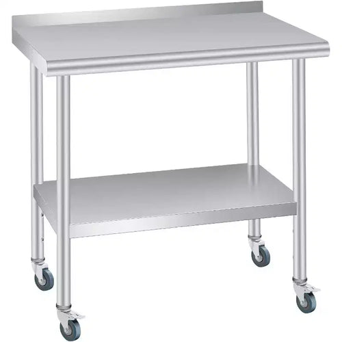 Mesa de acero inoxidable Acekool con ruedas, estación de preparación de alta resistencia de 60x24 pulgadas, salpicadero y estante ajustable para cocina, restaurante, oficina