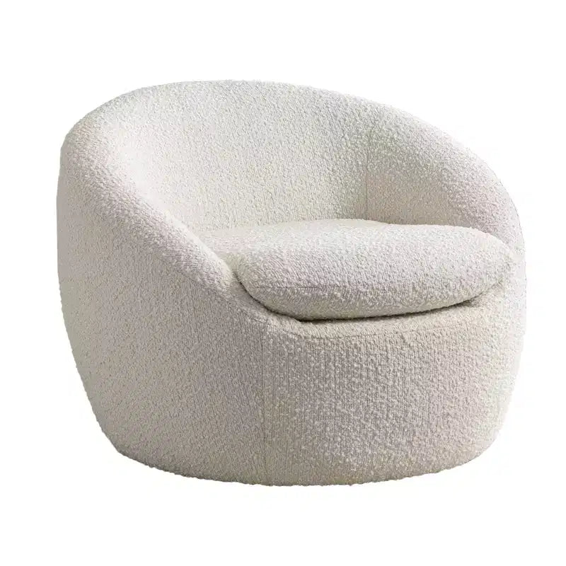 Homy Casa Sillón tapizado moderno de bouclé con base giratoria de 360 grados y asiento acolchado, para sala de estar o dormitorio, blanco