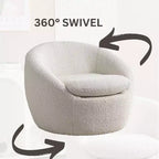 Homy Casa Sillón tapizado moderno de bouclé con base giratoria de 360 grados y asiento acolchado, para sala de estar o dormitorio, blanco