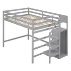 Cama alta de madera de tamaño completo con armario de almacenamiento y escalera incorporados, cama alta multifuncional con escalera y barandillas