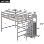 Cama alta de madera de tamaño completo con armario de almacenamiento y escalera incorporados, cama alta multifuncional con escalera y barandillas