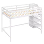 Cama alta de madera de tamaño completo con armario de almacenamiento y escalera incorporados, cama alta multifuncional con escalera y barandillas