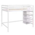 Cama alta de madera de tamaño completo con armario de almacenamiento y escalera incorporados, cama alta multifuncional con escalera y barandillas