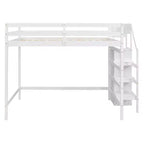 Cama alta de madera de tamaño completo con armario de almacenamiento y escalera incorporados, cama alta multifuncional con escalera y barandillas