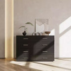 Cómoda Karl de 8 cajones de aglomerado negro de 120 cm de ancho